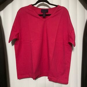 Denim and Co raspberry vneck short sleeved shirt